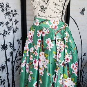 Green pink cherry blossom skirt, NWOT